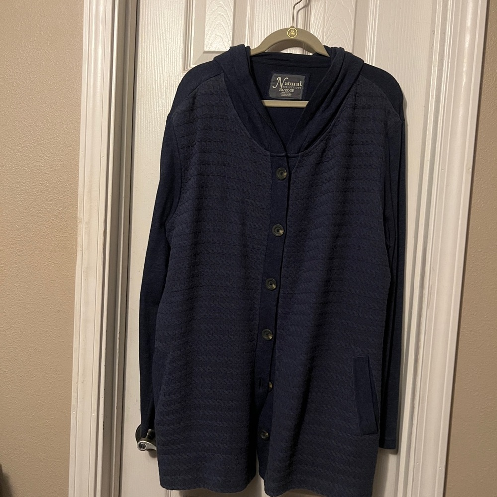 Cardigan sweater with hood and pockets